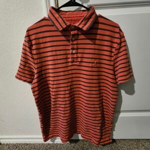 Nautica Mens Striped Polo Shirt Orange Navy Blue Short Sleeve Size L Casual